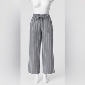 Zoe Women’s Gray Striped Wide Leg Pants Elastic Waist Pockets Size Medium